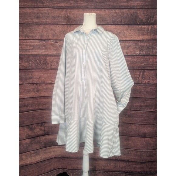 Society Social X Crown & Ivy Green Stripe Midi Dress Cottage Beach Sz XL pockets - Picture 1 of 10